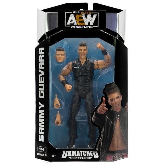 AEW Unmatched Sammy Guevara - 6 inch Articulated Action Figure with Alternate Head and Grip Hand Accessories