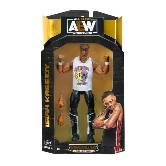 AEW Unrivaled Isiah Kassidy - 6 inch Figure with Graphic Entrance Tank Top, Gold Chain, Glasses, and Alternate Fist Hands