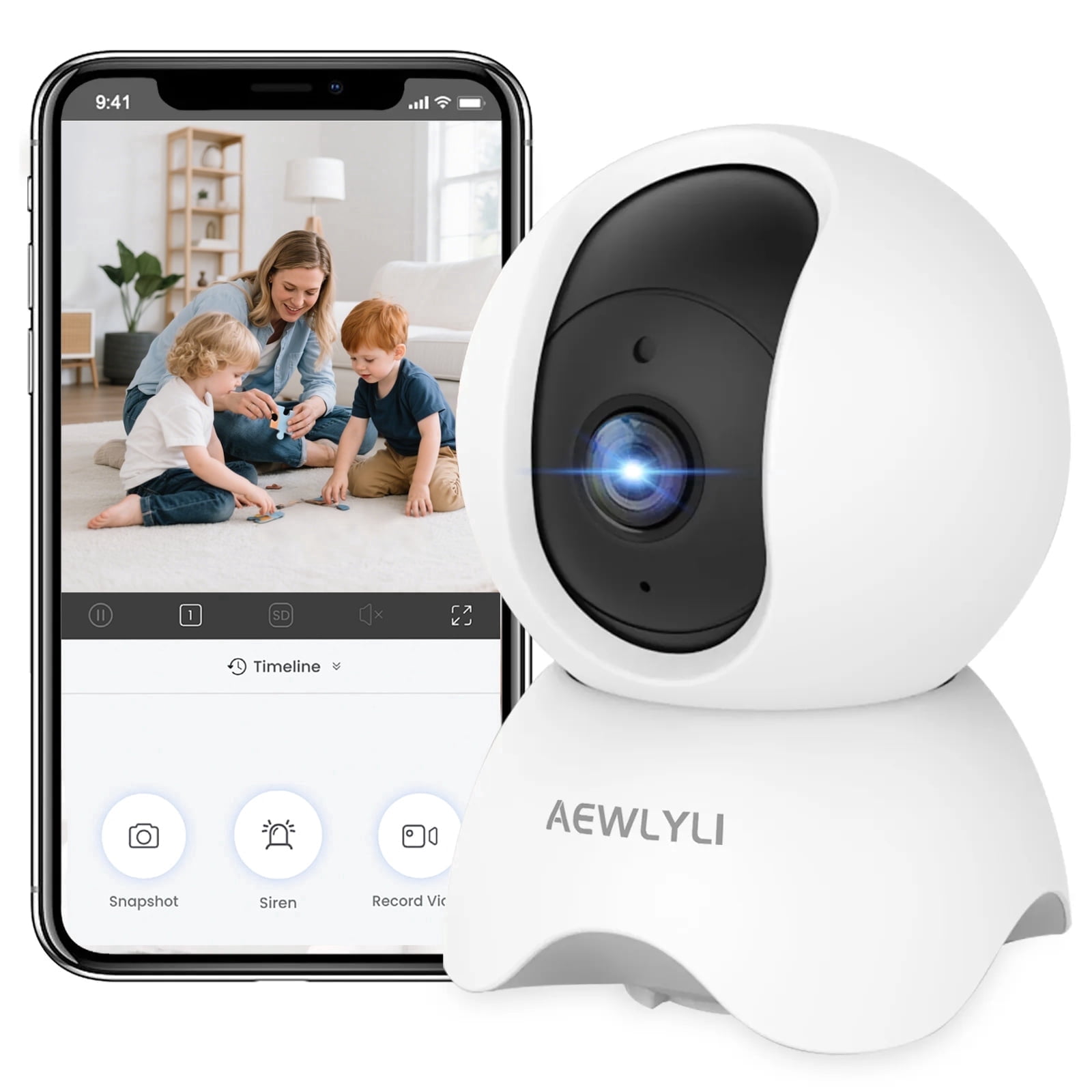 AEWLYLI Baby Monitor Security Camera, 360° 1080P HD WiFi Camera, Night Vision for Baby, Pet Dog and Elderly