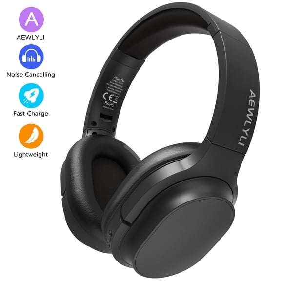 AEWLYLI Noise Cancelling Headphones, Bluetooth over Ear Headphones, Wireless Foldable Stereo Microphone, S31 - Black