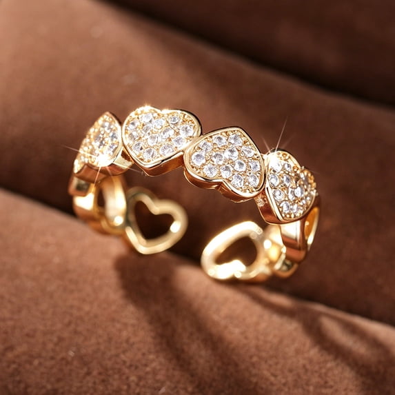 AEXTO 14K Gold Plated Heart Ring for Women - Heart-Shaped Cubic Zirconia Eternity Rings for Women - Stackable Wedding Band for Brides - Cute Valentines Day Love Promise Jewelry Gifts