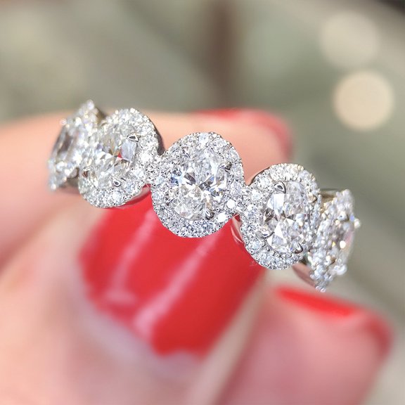 AEXTO 14K Gold Plated Rings | Oval Cut Cubic Zirconia Eternity Band Ring for Women Stackable Ring for Daily & Engagement