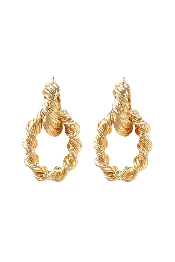 14K Gold Plated Twisted Braided Interlocking Drop Hoop Earrings, Hypoallergenic Textured Matte Gold Statement Dangle Earrings, Lightweight Retro Chunky Jewelry for Women Daily Work Party