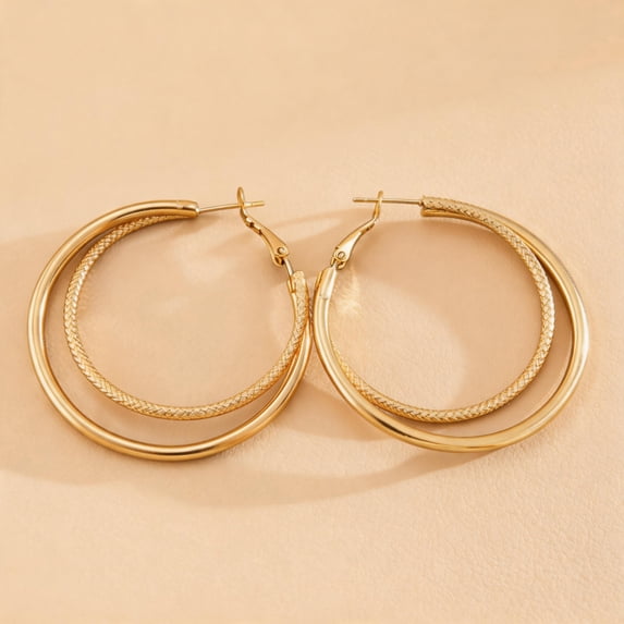 AEXTO 14k Gold Plated Double Hoop Earrings Hypoallergenic Lightweight Thin Large Hoop Earrings for Women