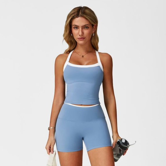 AEXTO 2 Piece Women's Sportswear Tank Top With High Waisted Hip Lifting Shorts Gym Yoga Exercise Clothing