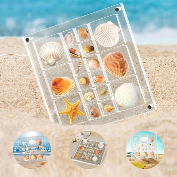 AEXTO 36 Grids Acrylic Display Box - Clear Shadow Box for Seashell, Rock, and Thimble Collection, Mini Trinket Shelf Organizer for Collectors