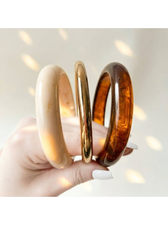 3Pcs Boho Acrylic Bangles Bracelets Set for Women Round Acrylic Resin Chunky Bracelets Geometric Thick Statement bangle Set