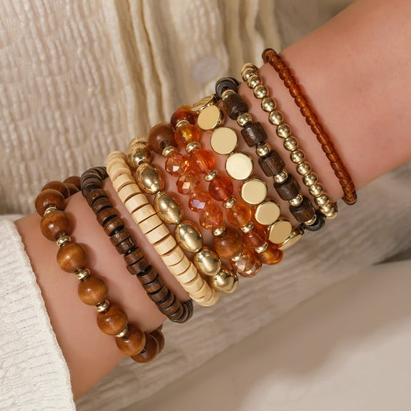 AEXTO Bohemian Natural Stone Beaded Bracelets for Women Men Stackable Stretch Beads Bracelet Set with Charm and Tassel Multilayered Elastic Gemstone Bracelets Summer Beach Boho Jewelry Gift for Women