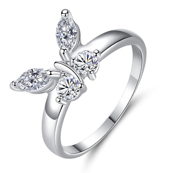 AEXTO Butterfly Ring for Women Silver Plated or 14K Gold Plated CZ Tarnish-Free, Hypoallergenic Stackable Butterfly Rings