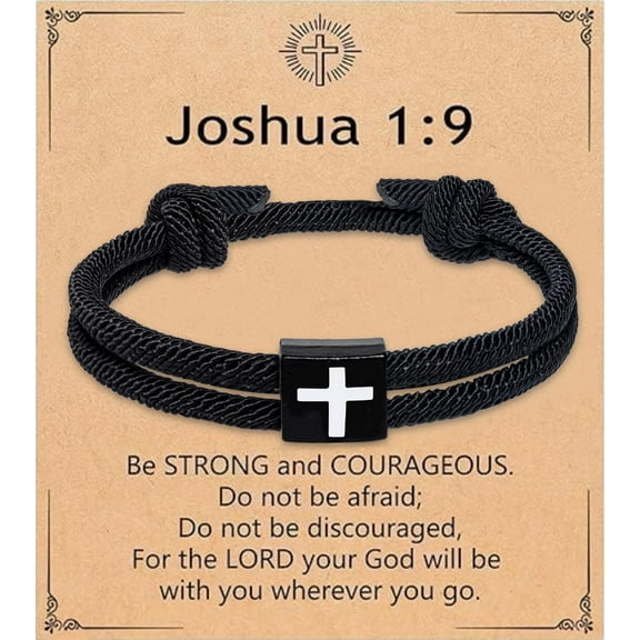 AEXTO Christian Gifts for Men Women Teens Inspirational Religious Bible Verse Joshua 1:9 Cross Bracelet Braided Rope Adjustable Bracelet Baptism Confirmation First Communion Gifts