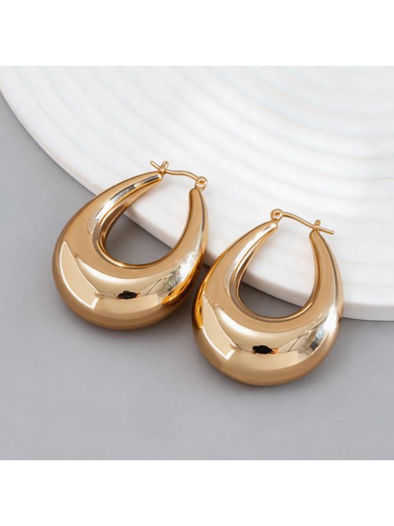 Chunky 14K Gold Plated Hoop Earrings for Women, Lightweight Waterdrop Hollow Open Hoops, Hypoallergenic Dupes Earrings