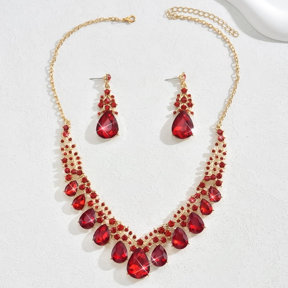 AEXTO Clear Teardrop Statement Jewelry Set 2PCS Multi-Drop Necklace Dangle Earrings with Rhinestone Accents, Silver-Tone Elegant Accessories for Women, Perfect for Weddings, Parties Special Occasions