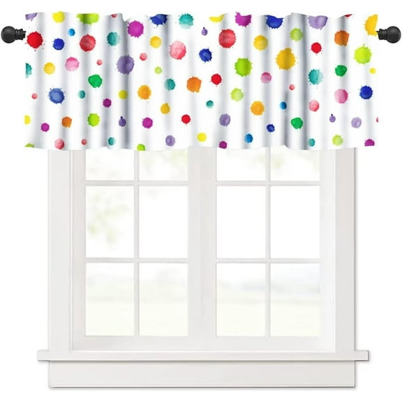 AEXTO Colorful Polka Dot Valances Kids Curtains Abstract Watercolor Cute Graffiti Painting Style Short Window Treatments for Baby Room Boys Girls Bedroom Nursery Bathroom Kitchen,1 Panel,54" x 18"
