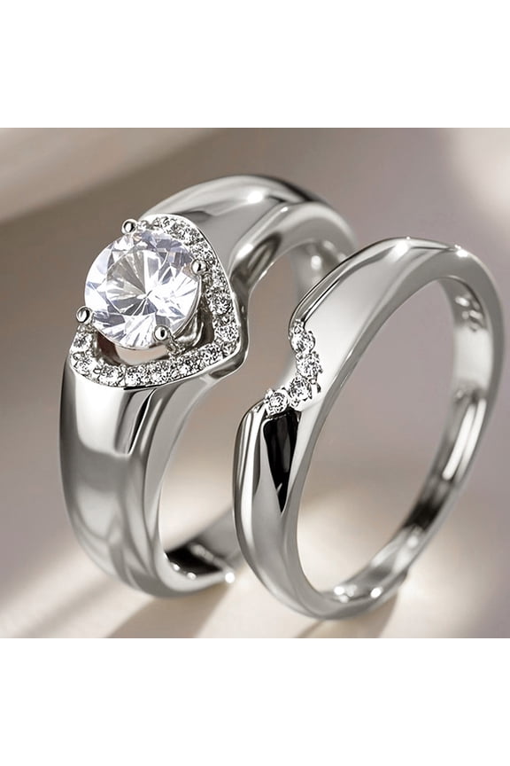 Couple Promise Rings Set CZ Heart Design Matching Rings for Women and Men