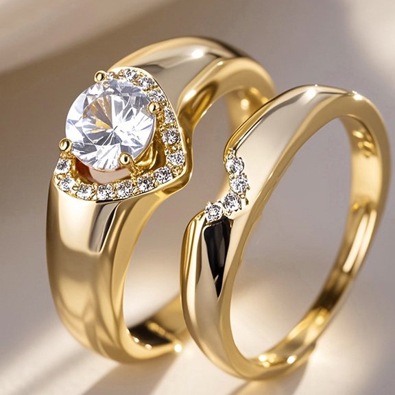AEXTO Couple Promise Rings Set CZ Heart Design Matching Rings for Women and Men