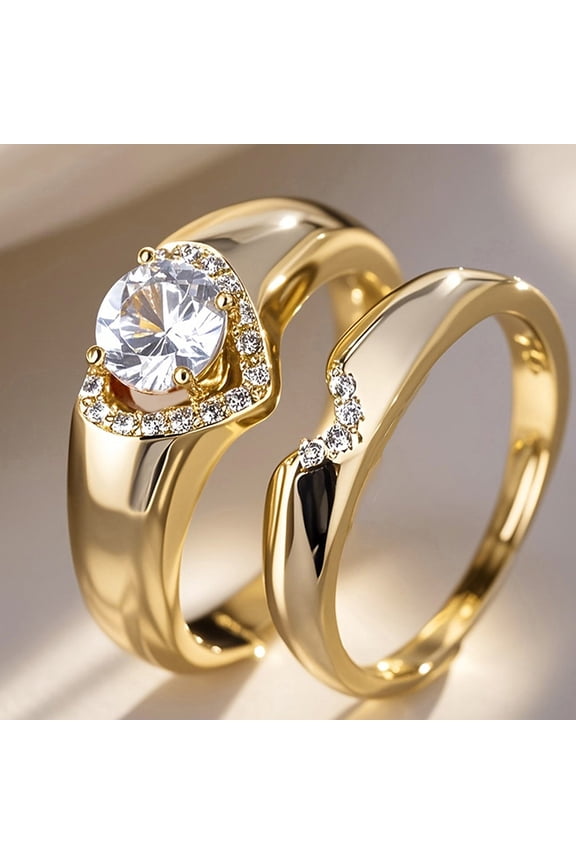 Couple Promise Rings Set CZ Heart Design Matching Rings for Women and Men