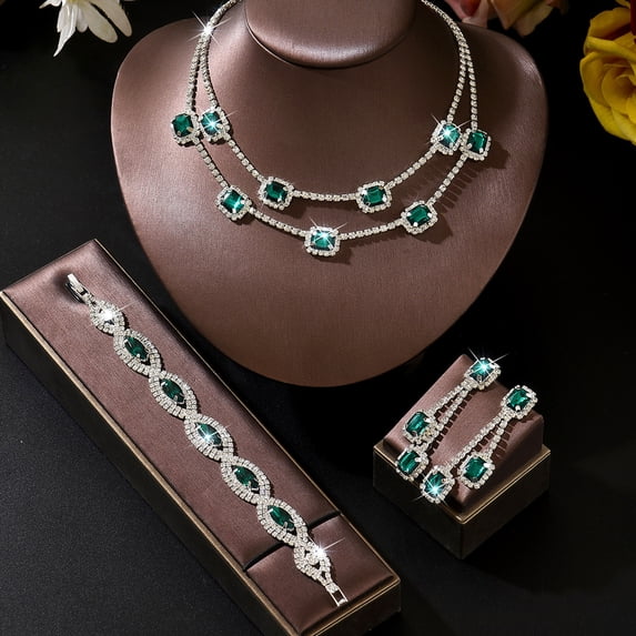 AEXTO Crystal Bridal Wedding Jewelry Set Sparkly Rhinestone Bracelet Earrings Prom Jewelry Accessories for Women