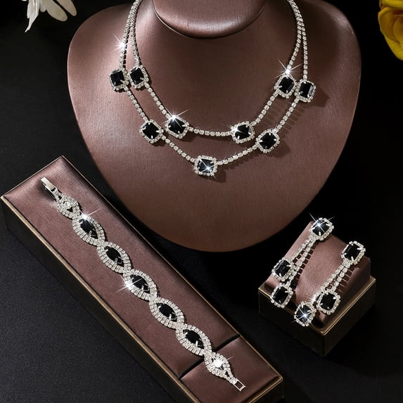 AEXTO Crystal Bridal Wedding Jewelry Set Sparkly Rhinestone Bracelet Earrings Prom Jewelry Accessories for Women