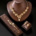 thumbnail image 1 of AEXTO Elegant Emerald Green Leaf Rhinestone Jewelry Set for Women – Gold Tone V-Neck Water Drop Pendant Necklace, Earrings & Bracelet Vintage Glam Gift for Her, 1 of 15