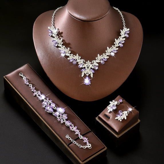 AEXTO Elegant Emerald Green Leaf Rhinestone Jewelry Set for Women – Gold Tone V-Neck Water Drop Pendant Necklace, Earrings & Bracelet Vintage Glam Gift for Her