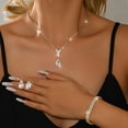 thumbnail image 1 of AEXTO Elegant Silver Clear Teardrop Rhinestone Jewelry Set for Women – V-Neck Water Drop Pendant Necklace, Matching Stud Earrings, Tennis Bracelet & Eternity Ring Bridal Wedding Party Accessories, 1 of 8