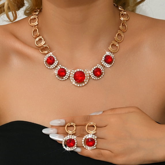 AEXTO Floral Statement Necklace & Matching Earrings with Rhinestone Accents, Elegant Accessories for Women, Perfect for Weddings, Parties & Special Occasions Jewelry Sets for Women