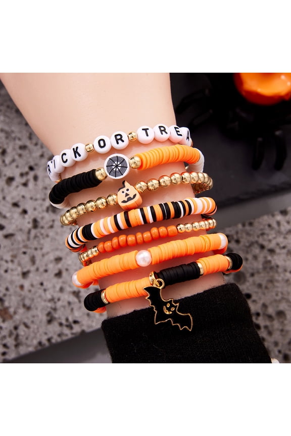 Halloween Heishi Bracelets Holiday Stackable Bracelet for Women Pumpkin Ghost Boo Surfer Stretch Bracelet Halloween Cosplay Jewelry Gifts