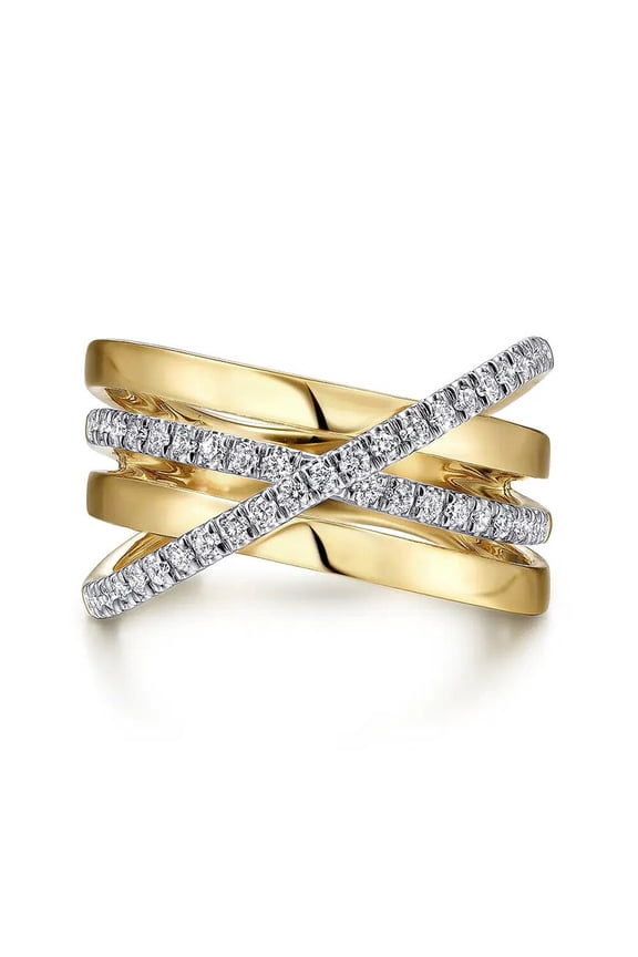 Intertwined Criss-Cross CZ Cubic Zirconia Multi-Row Twist 14K Gold Plated Wedding Band Ring Chunky Statment Ring