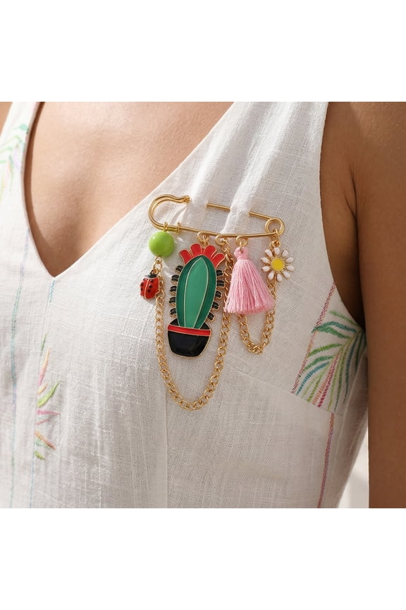 Ladybug Daisy Tassel Charm Brooches and Pins for Women Clothing Include Safety Pins & Pants Waist Tightener Design for Clothes Accessories
