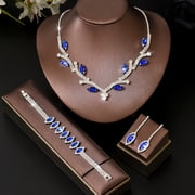 AEXTO Luxury Marquise Cut Crystal Jewelry Set for Women Leaf Statement Necklace with Dangle Earrings Tennis Bracelet   Elegant Iced Out Wedding Party Evening Accessories, Gorgeous Gift for Her