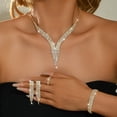 thumbnail image 1 of AEXTO Luxury Rhinestone Jewelry Set for Women – V-Neck Statement Necklace, Multi-Row Drop Earrings, Crystal Bracelet & Ring – Sparkling Bridal Wedding Party Accessories, Elegant Gift for Her, 1 of 7