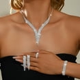 thumbnail image 1 of AEXTO Luxury Rhinestone Jewelry Set for Women – V-Neck Statement Necklace, Multi-Row Drop Earrings, Crystal Bracelet & Ring – Sparkling Bridal Wedding Party Accessories, Elegant Gift for Her, 1 of 7