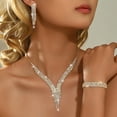 thumbnail image 1 of AEXTO Luxury Rhinestone Jewelry Set for Women – V-Neck Statement Necklace, Multi-Row Drop Earrings, Crystal Bracelet & Ring – Sparkling Bridal Wedding Party Accessories, Elegant Gift for Her, 1 of 7