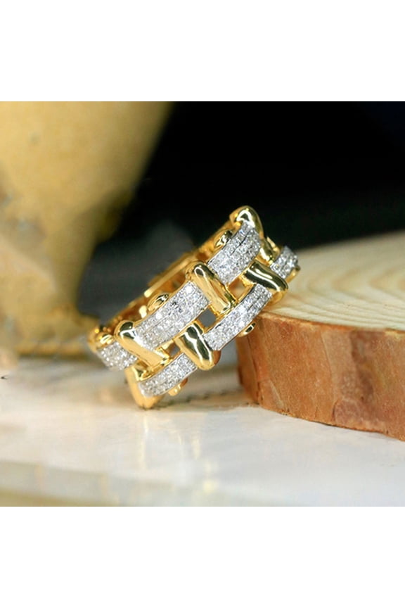 Moissanite Wedding Band for Women,Twist Link Ring,Half Eternity Stackable Band Ring,Gold Plated Chain Link Ring