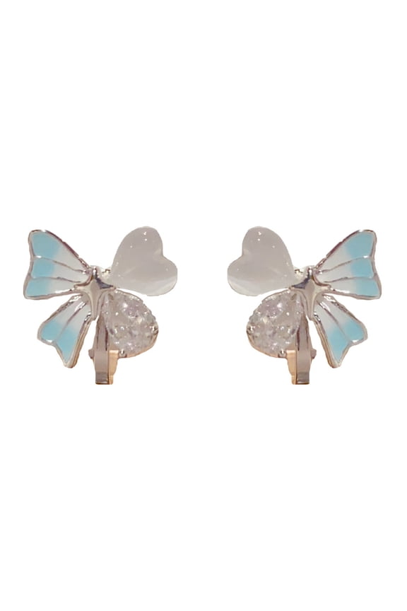 Moonstone Bow Earrings for Women Trendy Sparkly Cubic Zirconia Chain Tassel Earrings Bow Clip on Earrings Prom Wedding Party Dress Jewerly Stocking Stuffers for Women Christmas Gifts
