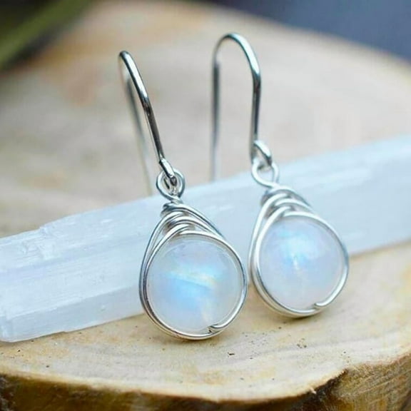 AEXTO Natural Moonstone 925 Sterling Silver Drop Dangle Earrings Dangle Hoop Earrings Moonstone Lapis Copper Turquoise Rose Quartz Onyx Earrings Dangle Style Sterling Silver for Women