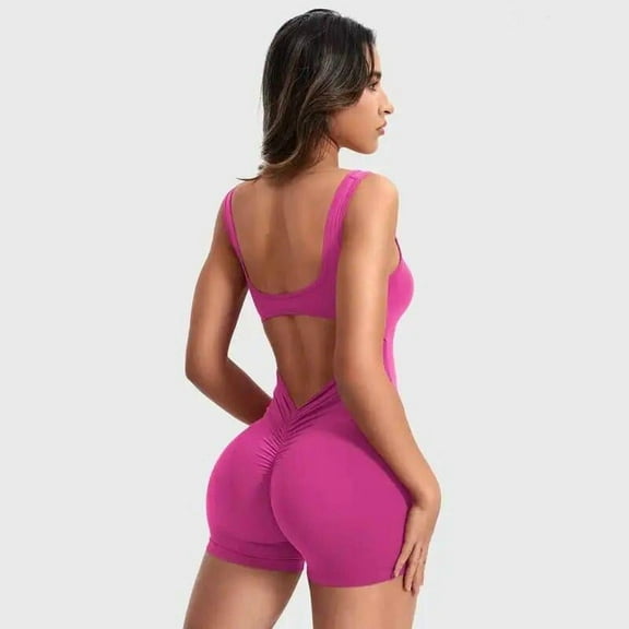 AEXTO One Piece Jumpsuits for Women Backless Tummy Control Sleeveless Jumpsuits Lizvette V Back Scrunch Yoga Romper Gym Outfit Crop Top Workout Apparel Stretchable Activewear