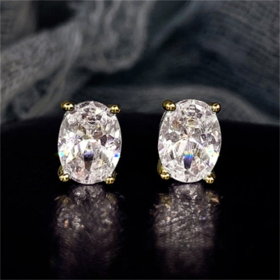 AEXTO Oval Cut Cubic Zirconia Solitaire Stud Earrings for Women, 925 Sterling Silver 14k White Yellow Rose Gold Plated Earrings for Her, Classic Simulated Diamond Earrings Jewelry
