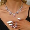 thumbnail image 1 of AEXTO Pink Teardrop Leaf Jewelry Set Necklace & Dangle Earrings with Rhinestone Accents, Silver-Tone Elegant Accessories for Women, Perfect for Weddings, Parties & Special Occasions, 1 of 15