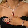 thumbnail image 1 of AEXTO Red Teardrop Crystal Set Dangle Earrings & Bracelet – Perfect for Wedding, Party – Victorian Style Silver Jewelry for Women, 1 of 15