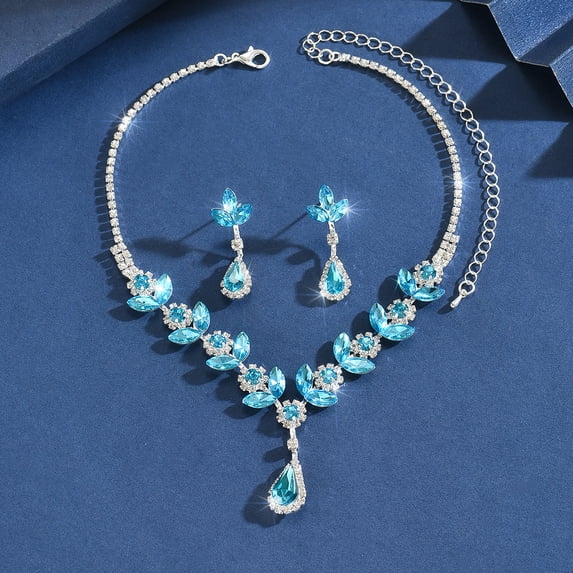 AEXTO Rhinestone Wedding Jewelry Sets Silver Flower Necklace and Earring Set Prom Costume Jewelry for Brides and Women