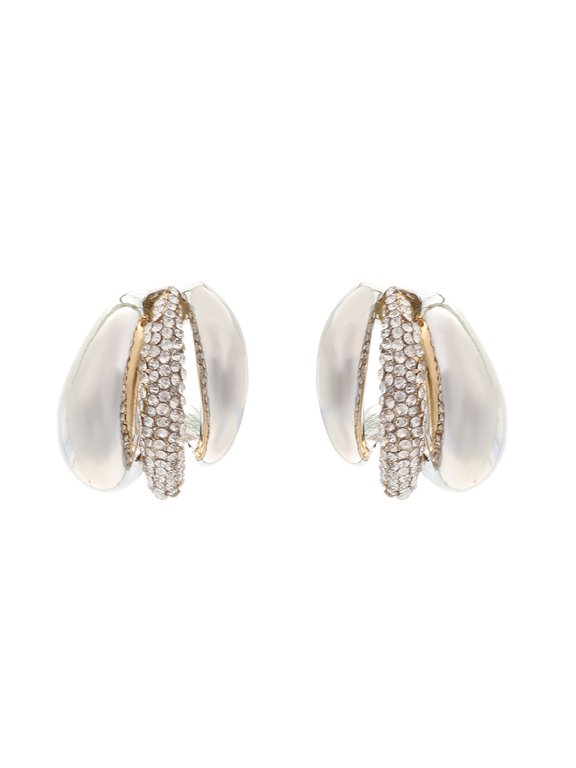 Silver Plataed Double Layer Shell Imitation Pearl Crossover Hoop Earrings, 14K Gold Plated Hypoallergenic Statement Earrings for Women