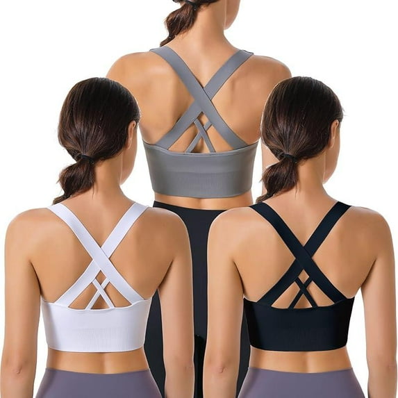AEXTO Sports Bra for Women Padded Medium Support Criss Cross Strappy Bras Seamless High Impact Yoga Exercise Athletic Bras gym sport bra
