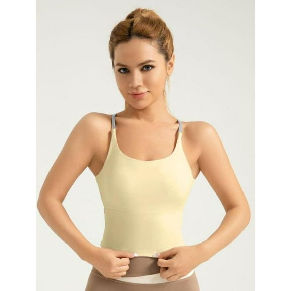 AEXTO Sporty Women's Plain Criss Cross Sports Bra, Comfort and Durability Sports Crop Cami Top, Ladies Sportswear for Indoor Outdoor Wear, Gym Clothes