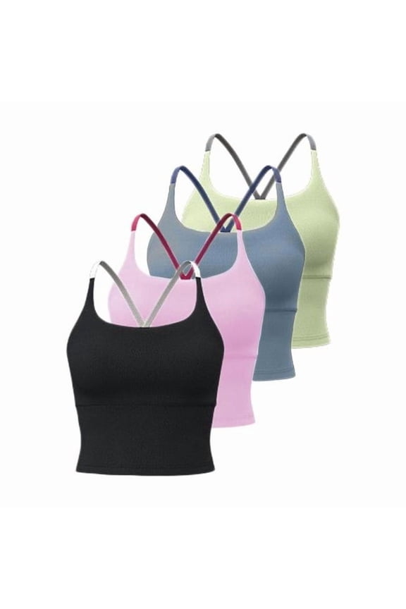 Sporty Women's Plain Criss Cross Sports Bra, Comfort and Durability Sports Crop Cami Top, Ladies Sportswear for Indoor Outdoor Wear, Gym Clothes
