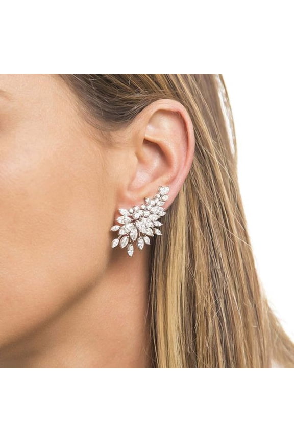 Stud Earrings Marquise and Round Cubic Zirconia Rhinestone Cluster Earrings 925 Sterling Silver Post Hypoallergenic for Women, Brides, Bridesmaid