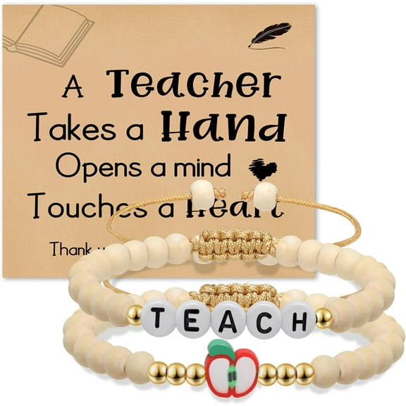 AEXTO Teacher Appreciation Gift 2 Pcs Teacher Bracelet, Teachers' Day Back to school Graduation Birthday Valentine Retirement End of Year Gifts from Student