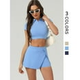 thumbnail image 1 of AEXTO Two-Piece Set Women's Solid V Neck Crop Top & Side Slit Skort Set, Casual Short Sleeve Top & Skort, Ladies Sportswear for Outdoor Tennis, 1 of 9