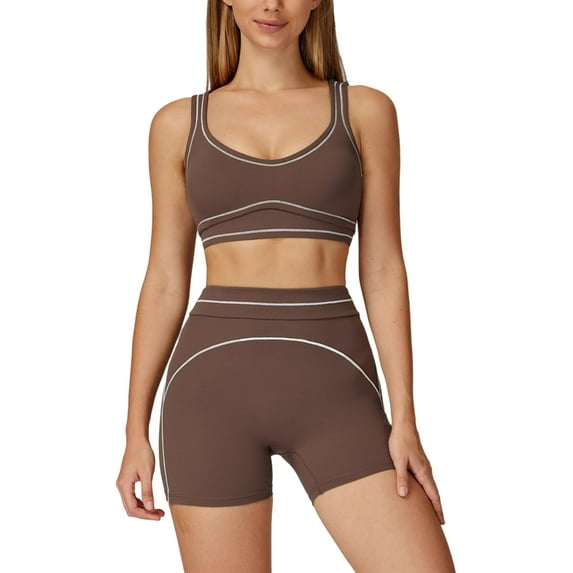 AEXTO Two Piece Workout Sets for Women Color Block Sports Bra and High Waist Shorts Gym Yoga Active Wear Outfits
