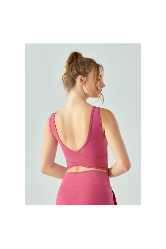 U Neck Backless Crossover Barre Ballet Dance Tank Top Style Solid Sports Vest Stretchable Activewear